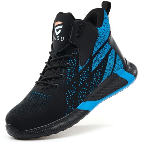 COOU Arbeitsschuhe Herren Damen Leicht Sicherheitsstiefel Hoch Sicherheitsschuhe Sportlich Stahlkappenschuhe Atmungsaktiv Arbeitsschutzschuhe 8081 Blau/38 von COOU