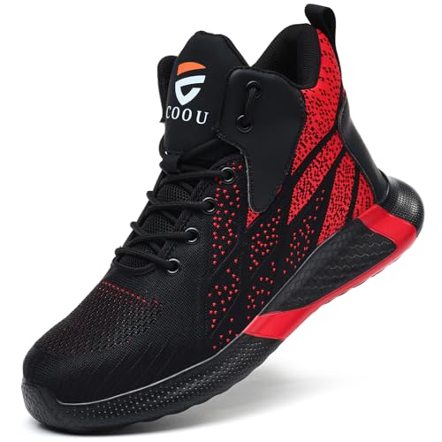 COOU Arbeitsschuhe Herren Damen Leicht Sicherheitsstiefel Hoch Sicherheitsschuhe Sportlich Stahlkappenschuhe Atmungsaktiv Arbeitsschutzschuhe 8081 Rot/36 von COOU