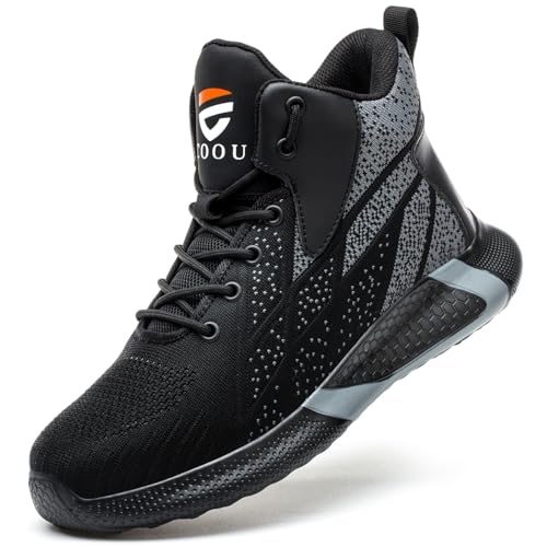 COOU Arbeitsschuhe Herren Damen Leicht Sicherheitsstiefel Hoch Sicherheitsschuhe Sportlich Stahlkappenschuhe Atmungsaktiv Arbeitsschutzschuhe 8081 Schwarz/38 von COOU