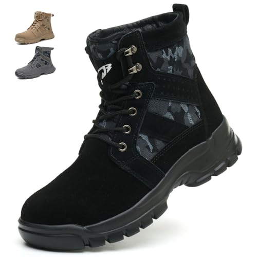 COOU Arbeitsschuhe Herren Damen Leicht Sicherheitsstiefel Sportlich Sicherheitsschuhe Hoch Stahlkappenschuhe Bequeme Atmungsaktive Schutzschuhe 151/Schwarz37 von COOU