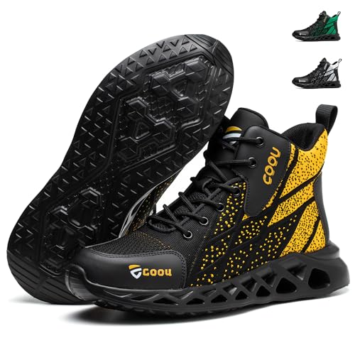 COOU Arbeitsschuhe Herren Hoch Leicht Sicherheitsstiefel Damen Atmungsaktiv Sicherheitsschuhe Sportlich Stahlkappenschuhe Arbeitsschutzschuhe G606/Gelb42 von COOU