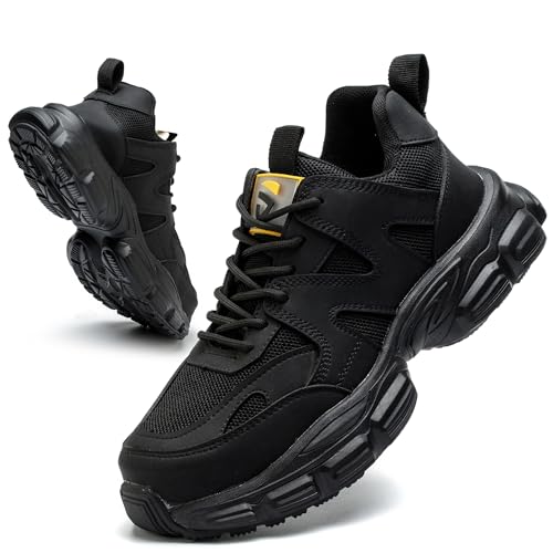 COOU Sicherheitsschuhe Herren Leicht Arbeitsschuhe Sportlich rutschfest Stahlkappenschuhe Atmungsaktiv Schutzschuhe C01 Schwarz 41 von COOU