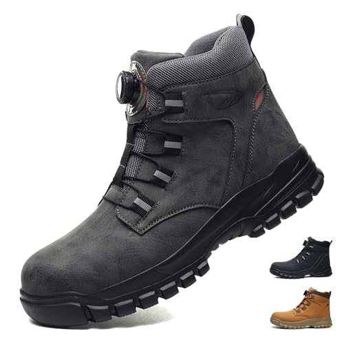 COOU Sicherheitsstiefel Herren Damen Leicht Wasserdicht Arbeitsschuhe mit Stahlkappe Sicherheitsschuhe Rutschfest Arbeitsstiefel Grau 37 von COOU