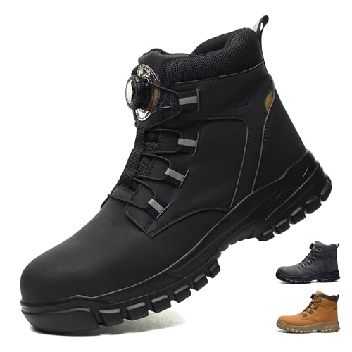 COOU Sicherheitsstiefel Herren Damen Leicht Wasserdicht Arbeitsschuhe mit Stahlkappe Sicherheitsschuhe Rutschfest Arbeitsstiefel Schwarz 39 von COOU