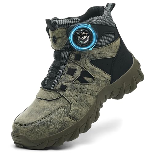 COOU Sicherheitsstiefel Herren Damen Rutschfest Arbeitsschuhe Hoch Sicherheitsschuhe Leicht Stahlkappenschuhe Bequeme C13/Grün43 von COOU