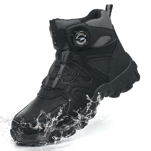 COOU Sicherheitsstiefel Herren Damen Wasserdicht Arbeitsschuhe Hoch Sicherheitsschuhe Leicht Stahlkappenschuhe Rutschfest C13/Schwarz41 von COOU