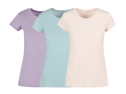 COOZO Damen 3er-Pack Basisch Kurzarm T-Shirts - Lila/Meerblau/Rosa - 5XL von COOZO