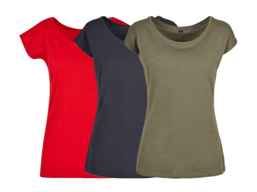 COOZO Damen 3er-Pack Breiter Nacken Kurzarm T-Shirts - Stadt Rot/Marine/Olive - 5XL von COOZO