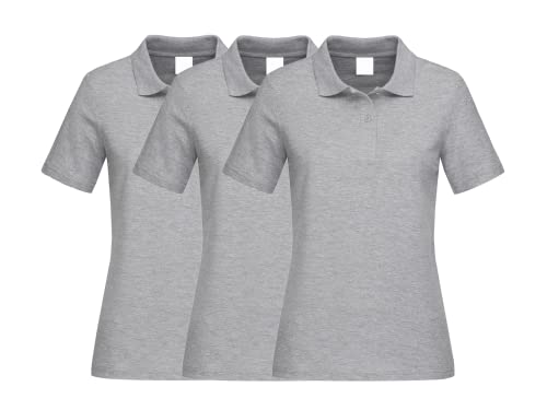 COOZO Damen 3er-Pack Kurzarm Klassische Baumwolle Polo Hemd - Heide Grau - L von COOZO