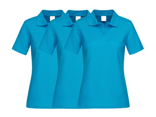 COOZO Damen 3er-Pack Kurzarm Klassische Baumwolle Polo Hemd - Meerblau - L von COOZO