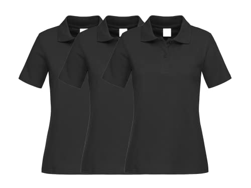 COOZO Damen 3er-Pack Kurzarm Klassische Baumwolle Polo Hemd - Schwarz Opal - M von COOZO