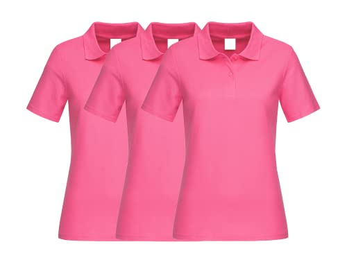 COOZO Damen 3er-Pack Kurzarm Klassische Baumwolle Polo Hemd - Süße Rosa - M von COOZO