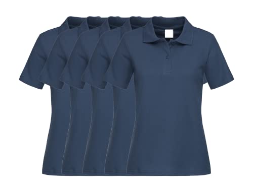 COOZO Damen 5er-Pack Kurzarm Klassische Baumwolle Polo Hemd - 5 x Marine - M von COOZO