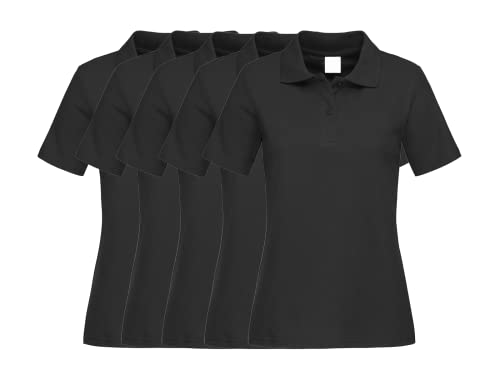 COOZO Damen 5er-Pack Kurzarm Klassische Baumwolle Polo Hemd - 5 x Schwarz Opal - XS von COOZO