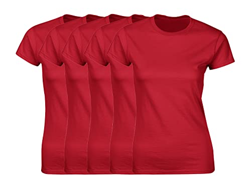 COOZO Damen 5er-Pack Kurzarm T-Shirts - 5 × Rot - L von COOZO