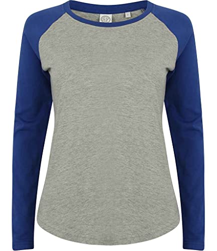 COOZO Damen Lange Ärmel Baseball T-Shirt - Heidegrau/Königsblau - M von COOZO