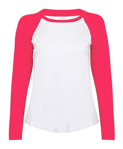 COOZO Damen Lange Ärmel Baseball T-Shirt - Weiss/Heiß Rosa - XL von COOZO