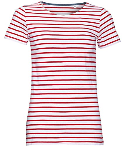 COOZO Damen Miles Gestreift T-Shirt - Weiss/Rot - L von COOZO