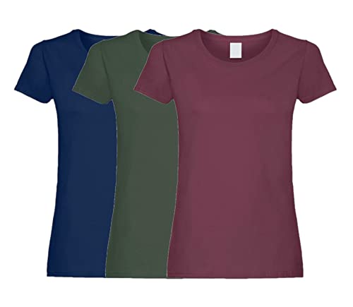 COOZO Damen Original 3er-Pack Einfach Feminine Passform Kurzarm T-Shirts - Flaschengrün/Burgund/Marine - 2XL von COOZO