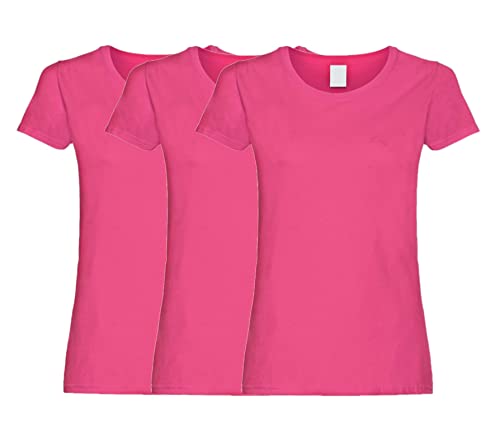 COOZO Damen Original 3er-Pack Einfach Feminine Passform Kurzarm T-Shirts - Fuchsie - L von COOZO