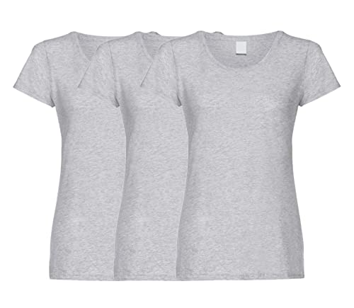 COOZO Damen Original 3er-Pack Einfach Feminine Passform Kurzarm T-Shirts - Heide Grau - 2XL von COOZO