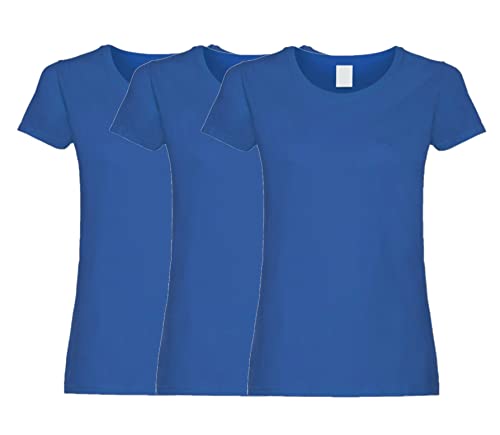 COOZO Damen Original 3er-Pack Einfach Feminine Passform Kurzarm T-Shirts - Königsblau - L von COOZO