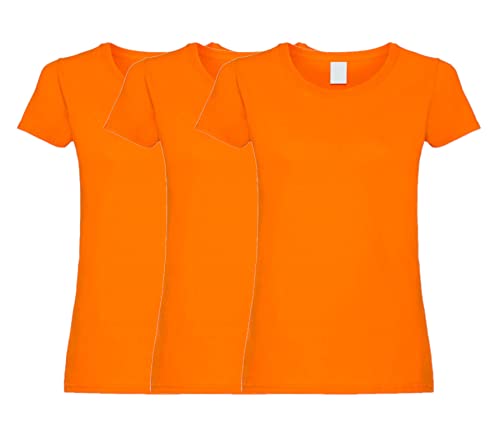 COOZO Damen Original 3er-Pack Einfach Feminine Passform Kurzarm T-Shirts - Orange - L von COOZO