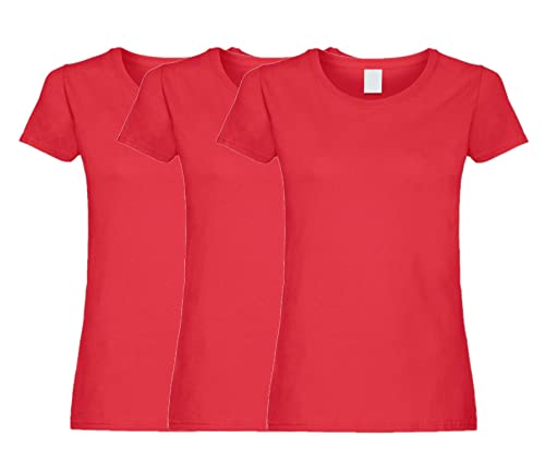 COOZO Damen Original 3er-Pack Einfach Feminine Passform Kurzarm T-Shirts - Rot - XL von COOZO