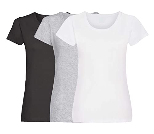 COOZO Damen Original 3er-Pack Einfach Feminine Passform Kurzarm T-Shirts - Schwarz/Heide Grau/Weiss - M von COOZO