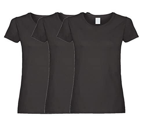 COOZO Damen Original 3er-Pack Einfach Feminine Passform Kurzarm T-Shirts - Schwarz - 2XL von COOZO