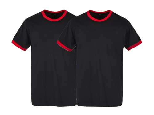 COOZO Herren 2er-Pack Kurzarm Z weifarbig Ringer T-Shirts - Schwarz/Stadt Rot - L von COOZO