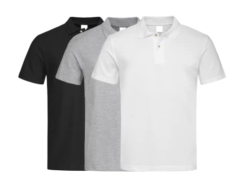 COOZO Herren 3er-Pack Kurzarm Klassische Baumwolle Polo Hemd - Schwarz Opal/Heide Grau/Weiss - 5XL von COOZO