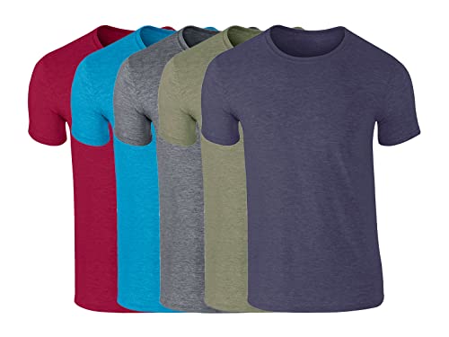 COOZO Herren 5er-Pack Kurzarm T-Shirts - Antike Kirsche/Antiker Saphir/Dunkles Heidegrau/Heide Militärgrün/Heide Marine - XL von COOZO