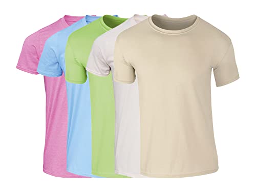 COOZO Herren 5er-Pack Kurzarm T-Shirts - Azalee/Carolina Blau/Minzgrün/Natürlich/Sand - M von COOZO