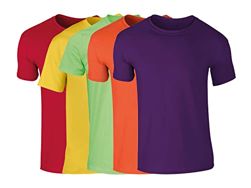 COOZO Herren 5er-Pack Kurzarm T-Shirts - Kirsche Rot/Gänseblümchen/Limegrün/Orange/Lila - 2XL von COOZO
