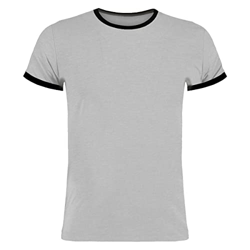 COOZO Herren Modische Passform Ringer T-Shirt - Hellgrau Marl/Schwarz - XS von COOZO