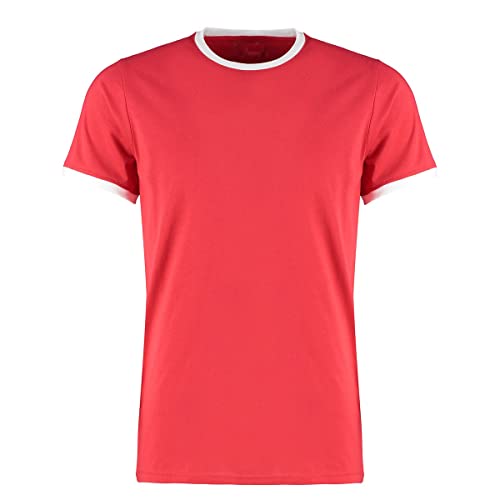 COOZO Herren Modische Passform Ringer T-Shirt - Rot/Weiss - XL von COOZO