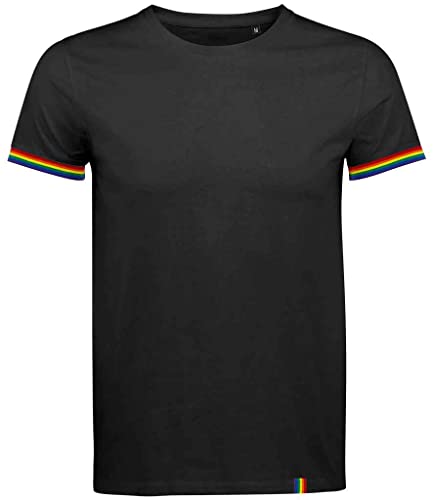 COOZO Herren Regenbogen T-Shirt - Dunkelschwarz/Mehrfarbig - L von COOZO