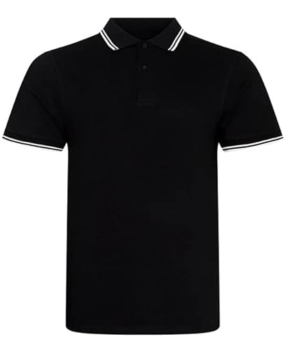 COOZO Herren Strecken Zweifarbig Gekippt Polo Hemd - Schwarz/Weiss - XL von COOZO