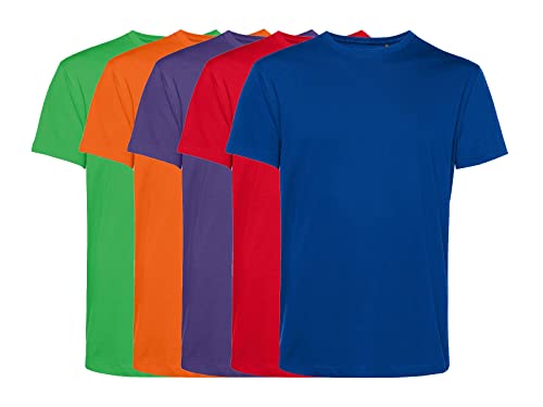 COOZO Unisex 5er-Pack Organisch Kurzarm T-Shirts - Apfelgrün/Reines Orange/Strahlendes Lila/Rot/Königsblau - XS von COOZO