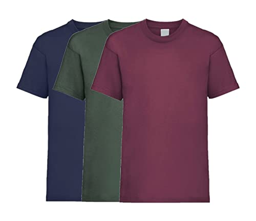 COOZO Unisex Kinder Wert 3er-Pack Einfach Kurzarm T-Shirts - Flaschengrün/Burgund/Dunkle Marine - 12-13 Jahre von COOZO