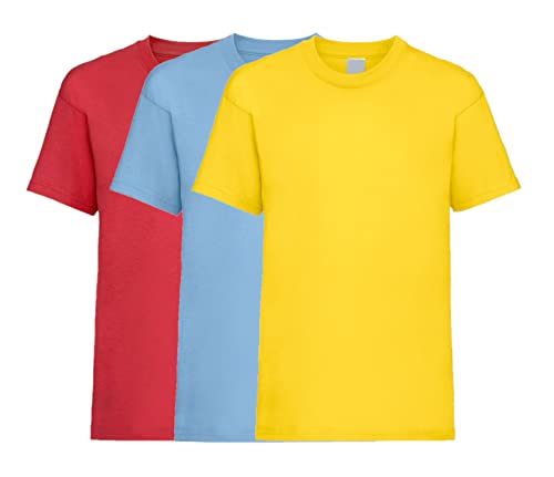COOZO Unisex Kinder Wert 3er-Pack Einfach Kurzarm T-Shirts - Rot/Himmelblau/Gelb - 3-4 Jahre von COOZO