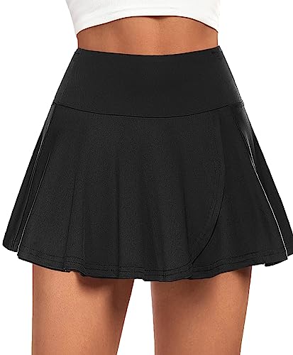 COOrun Tennis Skort Damen SommerKurz Tennisröcke Sport Faltenrock Golfrock mit Tasche & Innenhose für Frauen Laufen Tennis Golf Schwarz XL von COOrun