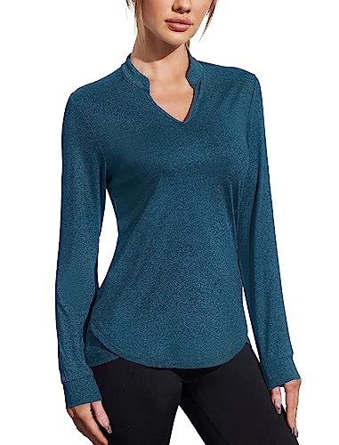 COOrun Damen Laufshirt Langarm Sportshirt UPF 50+ Schnelltrocknend UV Schutz Rashguards Yoga Ausbildung Gym Navy Blau S von COOrun