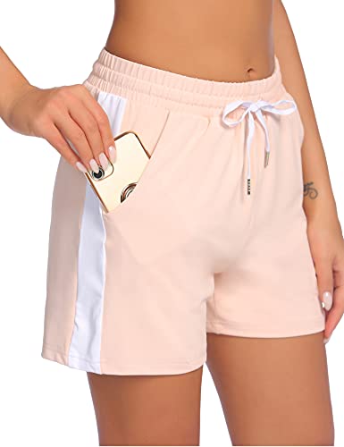 COOrun Damen Sport Shorts Sporthose Fitnesshose Short Yoga Kurze Hose Jogginghose mit Taschen Atmungsaktiv Running Workout Shorts Rosa M von COOrun