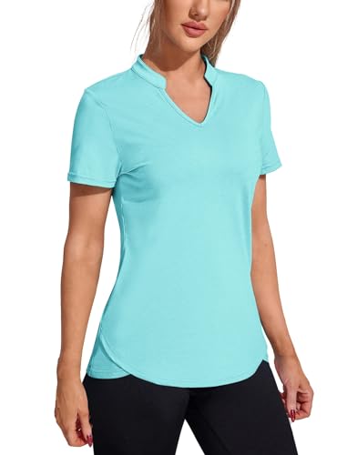 COOrun Damen Sport T-Shirt Kurzarm V-Ausschnitt Laufshirt Athletisch Lässig Yoga Workout Tops Atmungsaktiv Sportshirt Funktionsshirt von COOrun