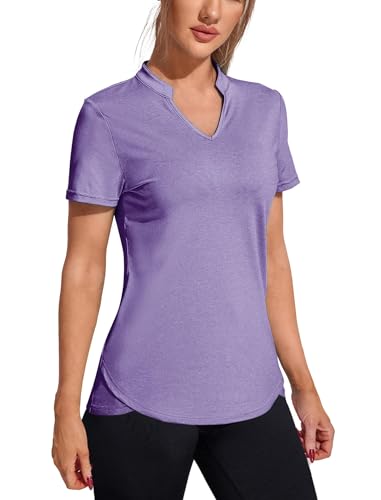 COOrun Damen Sport T-Shirt Kurzarm V-Ausschnitt Laufshirt Athletisch Lässig Yoga Workout Tops Atmungsaktiv Sportshirt Funktionsshirt von COOrun