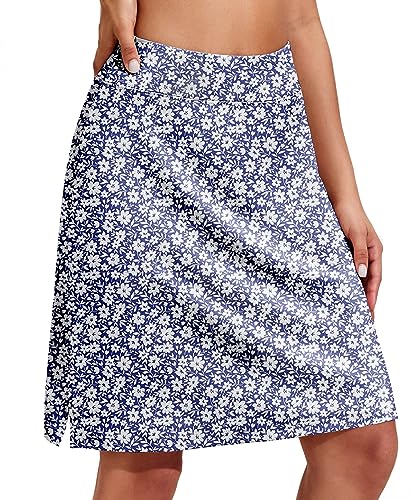 COOrun Damen Tennis Skort 2 In 1 Active Rock mit Innenhose Skort Wandern Athletic Skort mit Seitenschlitz Tennisrock Marineweißes Blumenmuster,XL von COOrun