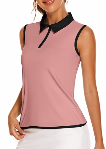 COOrun Golf Polo T-Shirts für Damen Leicht Feuchtigkeitsableitend ärmellos Schnell Trocknend Tanktop mit Reißverschluss von COOrun