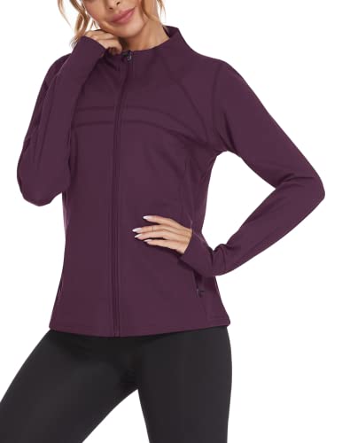 COOrun Sportjacke Damen Laufjacke Atmungsaktive Langarm Trainingsjacke mit Seitentasche Lila Violet S von COOrun